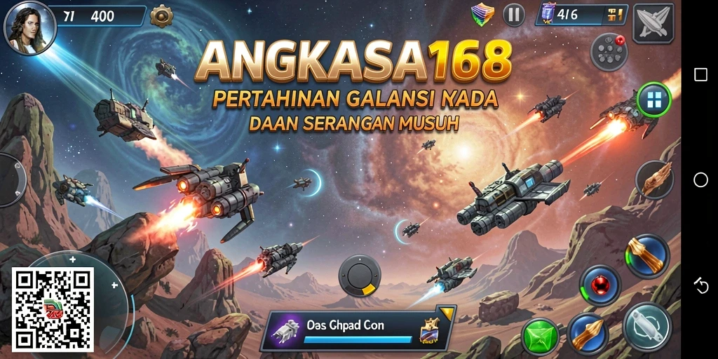 Tampilan gameplay menegangkan dari ANGKASA168 di battlefield luar angkasa.