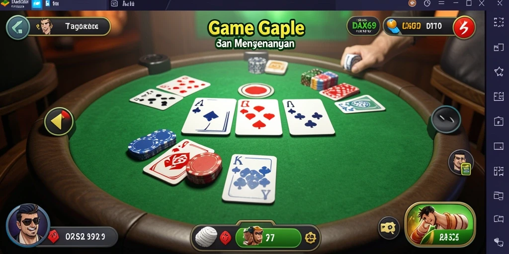 Tampilan gameplay Gaple dalam DAX69 dengan pemain aktif.