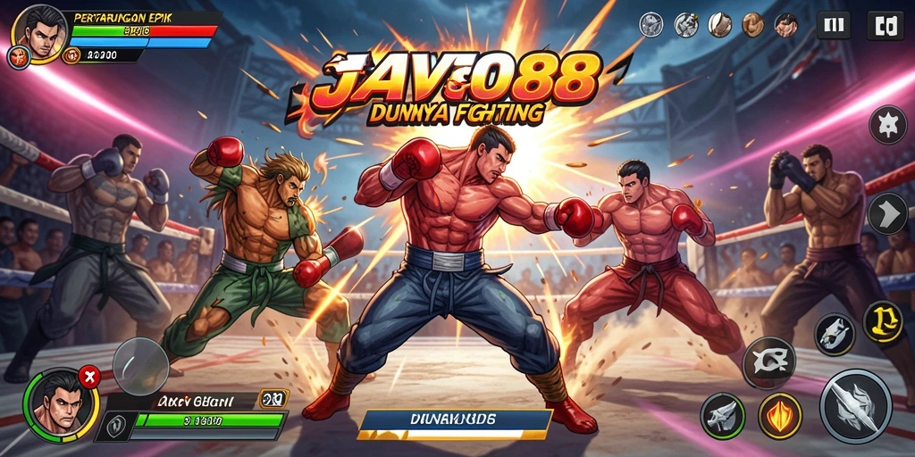 Tampilan gameplay <strong>JAVO88</strong> yang seru menampilkan pertarungan karakter yang dinamis.