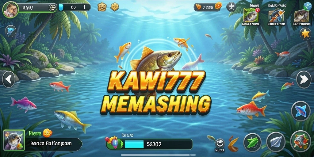 Screenshot menunjukkan pemain menangkap ikan besar di KAWI777.