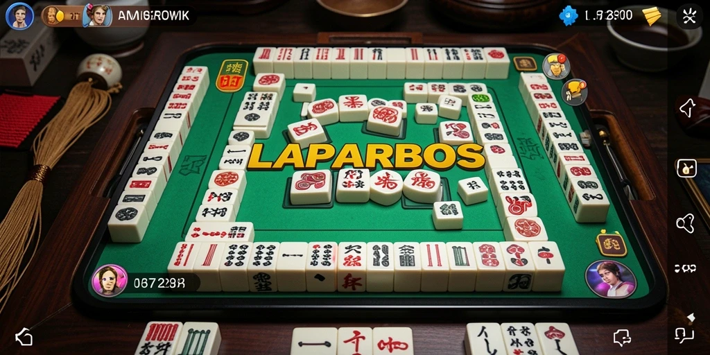 Tampilan gameplay seru di LAPARBOS dengan berbagai ubin Mahjong.