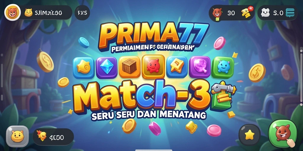 Screenshot gameplay PRIMA77 menampilkan kombinasi yang menyenangkan di level Match-3.