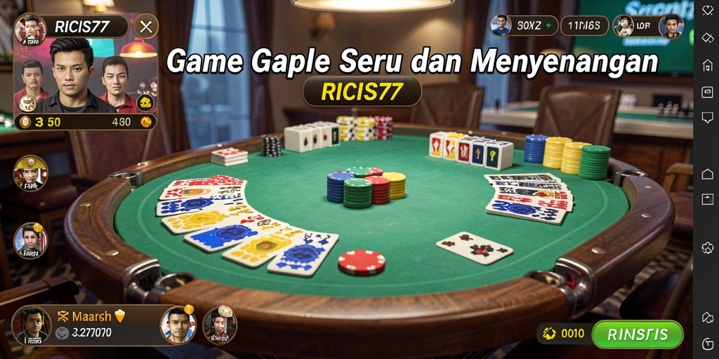 Tampilan gameplay RICIS77 dengan suasana permainan Gaple yang menyenangkan.
