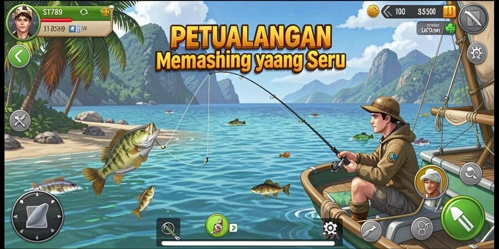 Tampilan gameplay ST789 menampilkan aksi memancing yang seru.