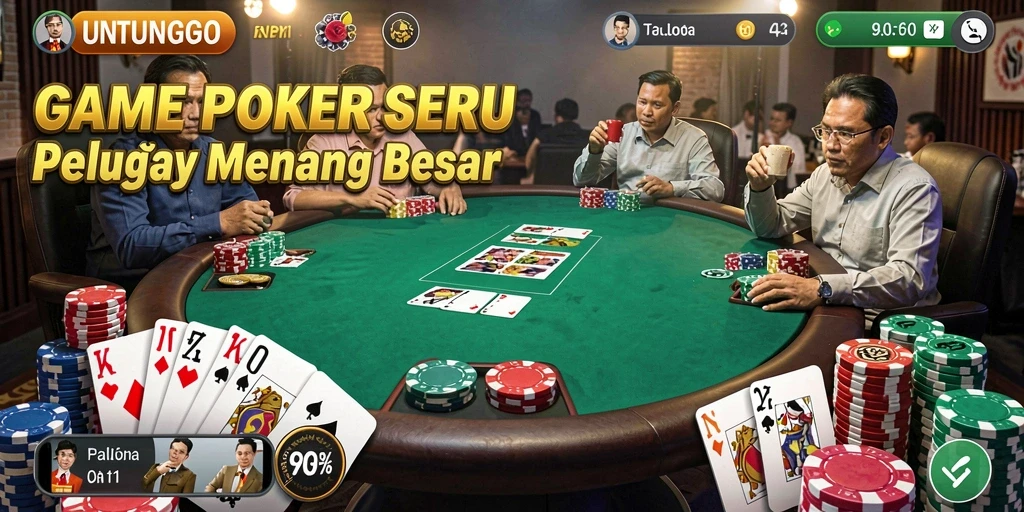 Screenshot gameplay UNTUNGGO menampilkan suasana permainan Poker yang mendebarkan.