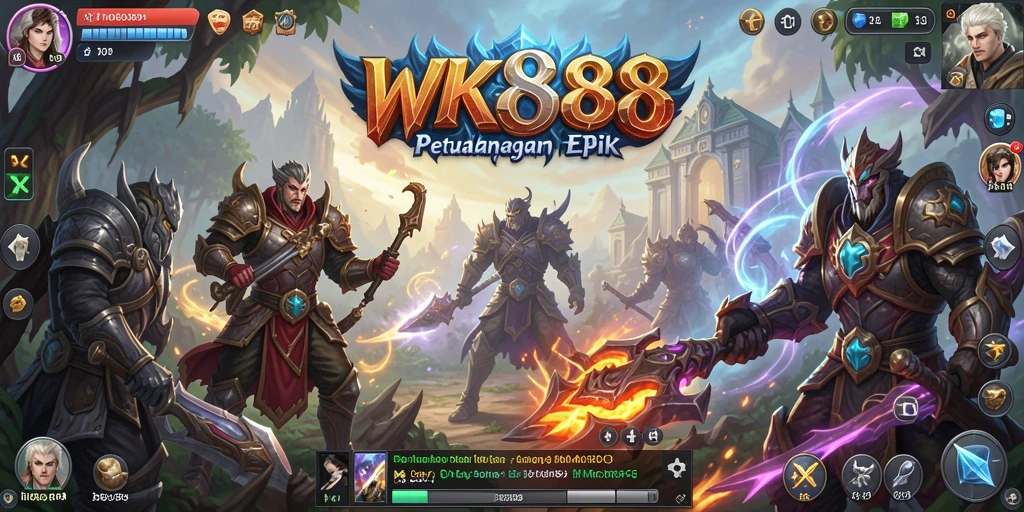 Tangkapan layar dari gameplay epik di WK888, menunjukkan karakter bertarung dalam dunia MMORPG.